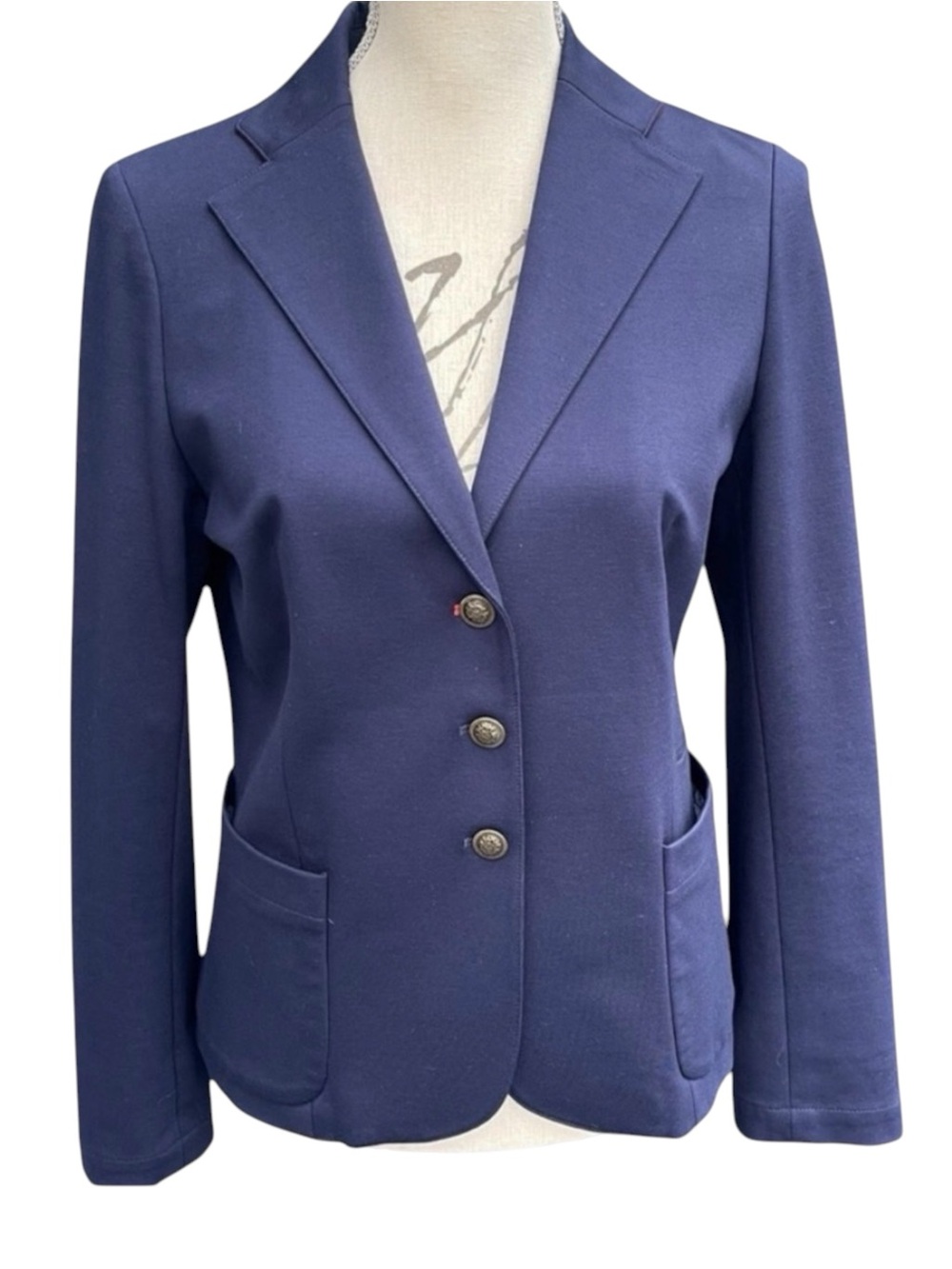 GIRDEAR Navy Red Accent 3-Button Partially Lined Stretch Jacket Blazer (4)